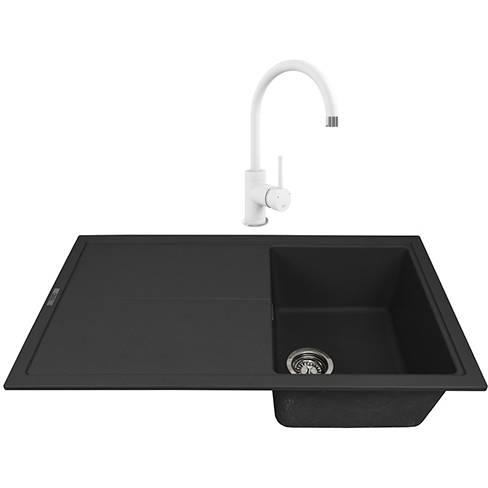 Larger image of 1810 Kitchen Sink & Tap Pack, 1.0 Bowl (860x500, Black & Polar White).