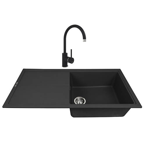 Larger image of 1810 Kitchen Sink & Tap Pack, 1.0 Bowl (1000x500, Metallic Black).