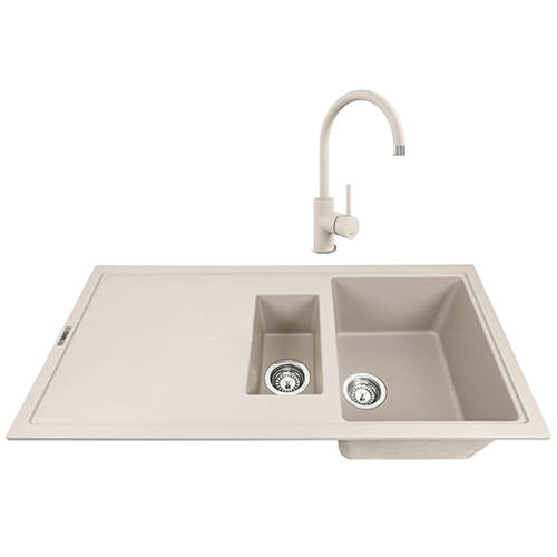 Larger image of 1810 Kitchen Sink & Tap Pack, 1.5 Bowl (1000x500, Champagne).