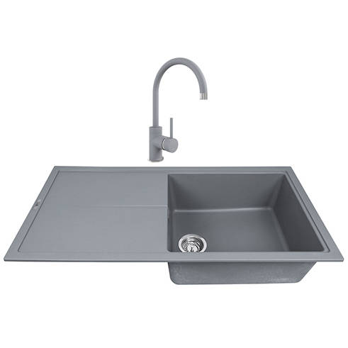Larger image of 1810 Kitchen Sink & Tap Pack, 1.0 Bowl (1000x500, Metallic Grey).