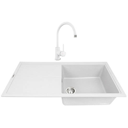 Larger image of 1810 Kitchen Sink & Tap Pack, 1.0 Bowl (1000x500, Polar White).
