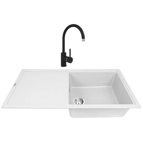 Larger image of 1810 Kitchen Sink & Tap Pack, 1.0 Bowl (1000x500, Polar White & Black).