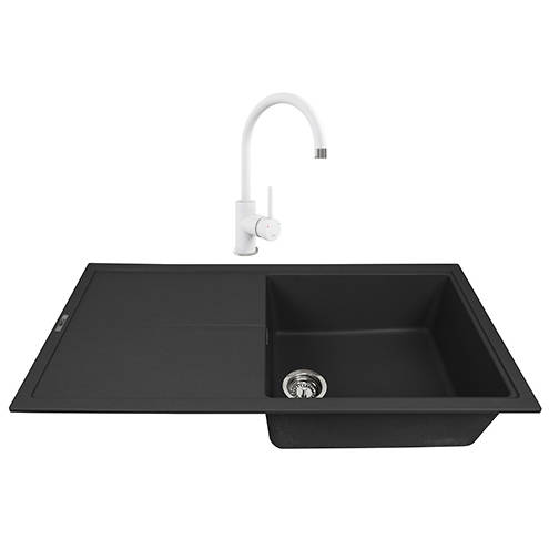Larger image of 1810 Kitchen Sink & Tap Pack, 1.0 Bowl (1000x500, Black & Polar White).