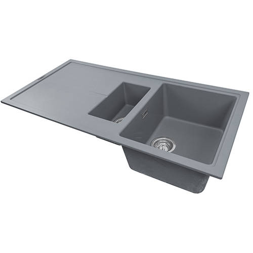 Example image of 1810 Kitchen Sink & Tap Pack, 1.5 Bowl (1000x500, Metallic Grey).