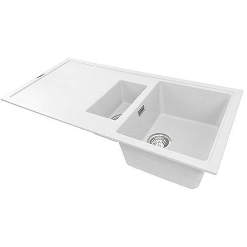 Example image of 1810 Kitchen Sink & Tap Pack, 1.5 Bowl (1000x500, Polar White).