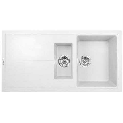 Example image of 1810 Kitchen Sink & Tap Pack, 1.5 Bowl (1000x500, Polar White & Black).