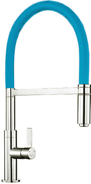 Larger image of 1810 Spirale Single Lever Rinser Kitchen Tap (Brushed Steel & Blue).