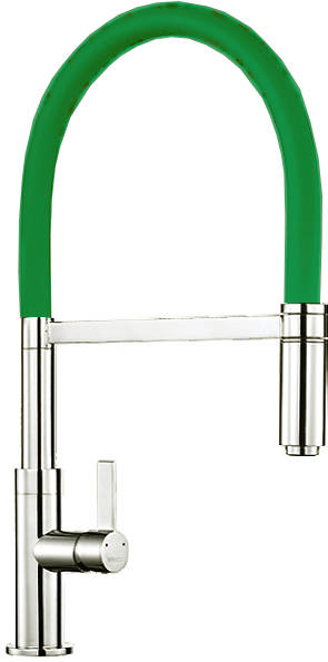 Larger image of 1810 Spirale Single Lever Rinser Kitchen Tap (Brushed Steel & Green).