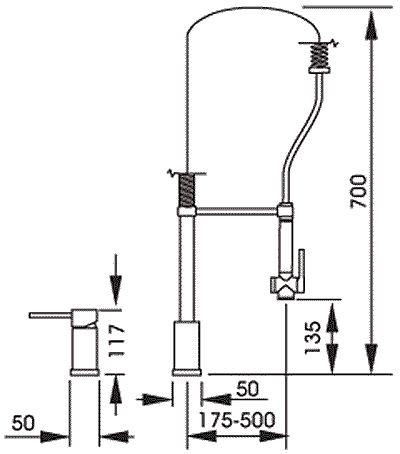 Technical image of Abode Alto Duo 2 Tap Hole Professional Kitchen Tap (Chrome).