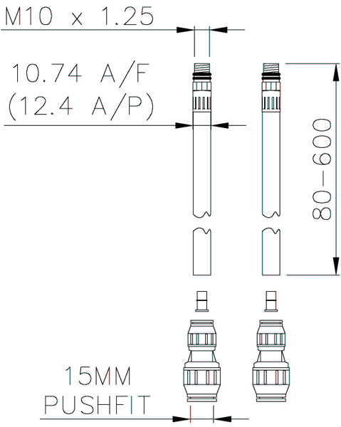 Technical image of Abode 10mm Rapid Fit Tail Pipes.