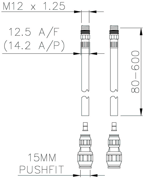 Technical image of Abode 12mm Rapid Fit Tail Pipes.