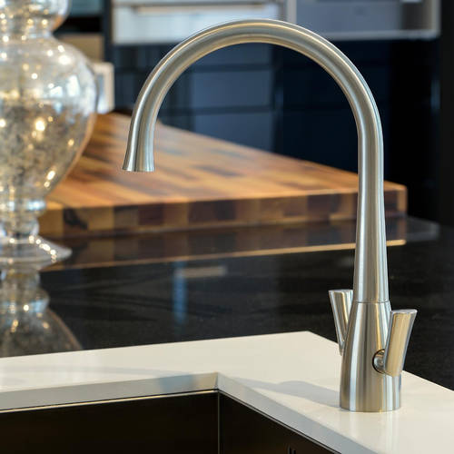 Abode Fluid Twin Lever Kitchen Tap With Swivel Spout (Brushed Nickel).