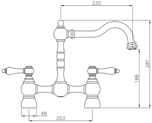 Technical image of Abode Bayenne Bridge Kitchen Tap (Century Copper).
