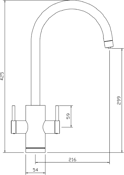 Technical image of Abode Pronteau Profile Kitchen Tap, Boiling, Hot, Cold & Filtered (B Nickel).