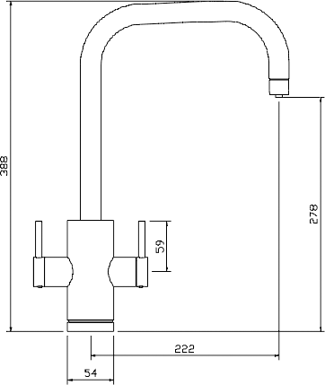 Technical image of Abode Pronteau Project Kitchen Tap, Boiling, Hot, Cold & Filtered (B Nickel).