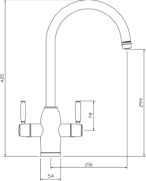 Technical image of Abode Pronteau Province Kitchen Tap, Boiling, Hot, Cold & Filtered (Ant Brass).