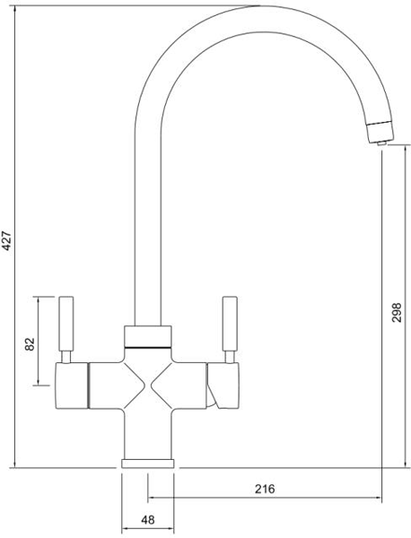 Technical image of Abode Pronteau 3 In 1 Boiling Water Filtered Kitchen Tap (Matt Black).