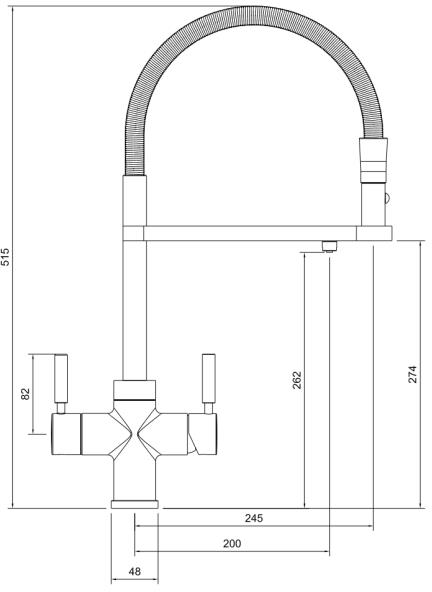 Technical image of Abode Pronteau 3 In 1 Professional Boiling Water Kitchen Tap (Chrome).
