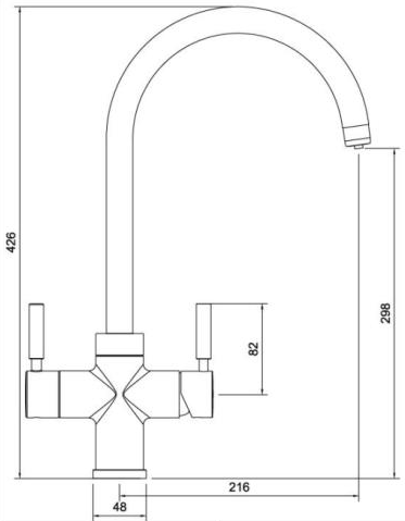 Technical image of Abode Pronteau 4 In 1 Boiling Water Filtered Kitchen Tap (Brushed Brass).