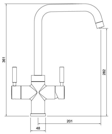 Technical image of Abode Pronteau 4 In 1 Boiling Water Filtered Kitchen Tap (Brushed Nickel).