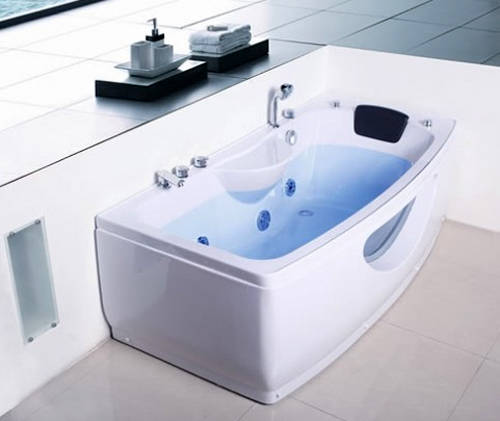 Larger image of Crown Straight Whirlpool Bath With Panels. 1500x860mm.