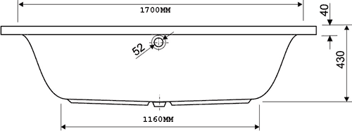 Technical image of Aquaestil Arena Double Ended Bath.  1700x750mm.