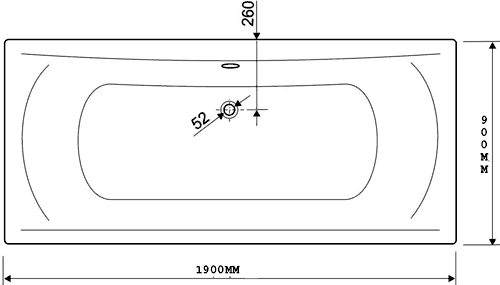 Technical image of Aquaestil Arena Double Ended Bath.  1900x900mm.