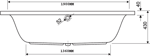 Technical image of Aquaestil Arena Double Ended Bath.  1900x900mm.