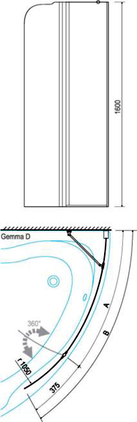 Technical image of Aquaestil Gemma Hinged Bath Screen (Right Handed).  1230x1500mm.