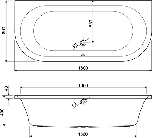 Technical image of Aquaestil Metauro1 Turbo Whirlpool Bath & Panels. 14 Jets. 1800x800mm.