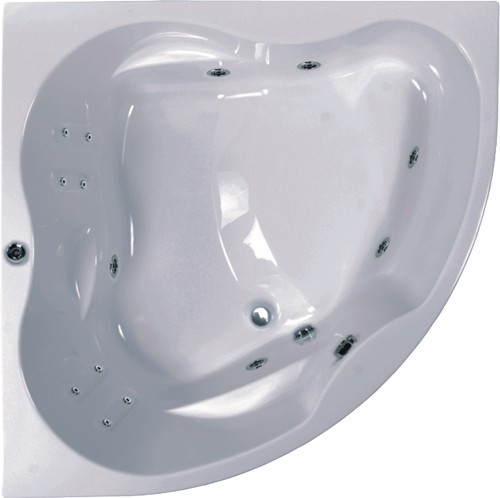 Larger image of Aquaestil Newa Large Corner Turbo Whirlpool Bath. 14 Jets. 1500x1500.