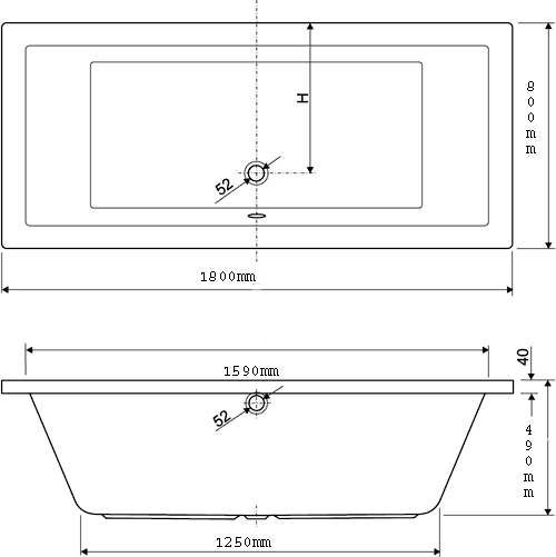 Technical image of Aquaestil Plane Aquamaxx Whirlpool Bath. 14 Jets. 1800x800mm.