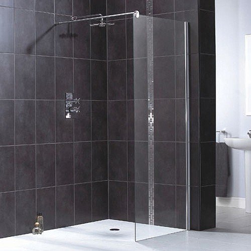 Larger image of Waterlux Glass Shower Panel With Wall Bracket 1000x1900mm.