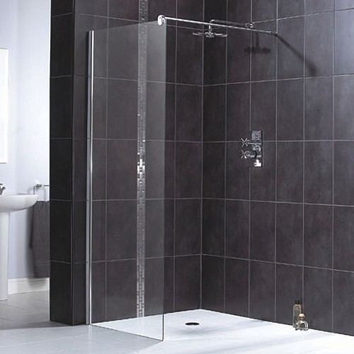 Larger image of Aqualux Shine Glass Shower Panel With Wall Bracket 1000x1900mm 1160502.