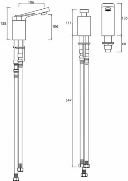 Technical image of Bristan Alp Mono Basin & 2 Hole Bath Filler Tap Pack (Chrome).