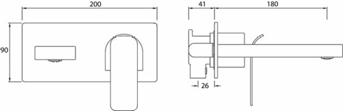 Technical image of Bristan Alp Wall Mounted Basin & Bath Filler Tap Pack (Chrome).