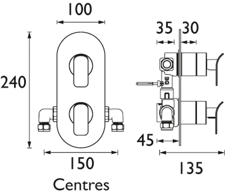 Technical image of Bristan Alp Concealed Shower Valve (2 Outlets, Chrome).