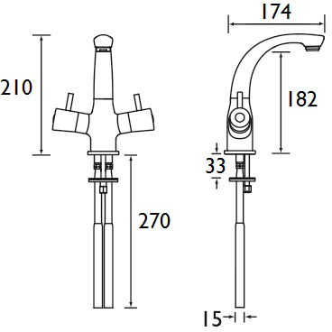 Technical image of Bristan Artisan Thermostatic Basin Mixer Tap With Lever Handles.