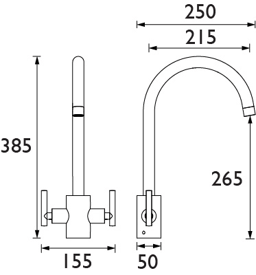 Technical image of Bristan Kitchen Easy Fit Artisan Mixer Kitchen Tap (TAP ONLY, Chrome).