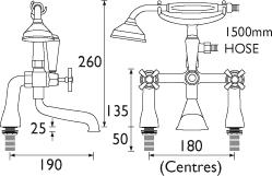 Technical image of Bristan Art Deco 3 Hole Basin & BSM Taps Pack With Ceramic Disc Valves.