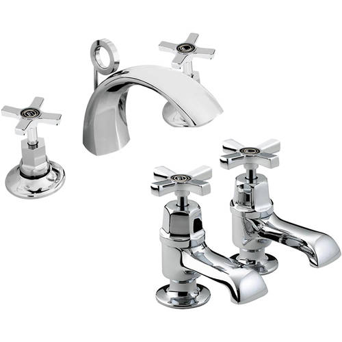 Larger image of Bristan Art Deco 3 Hole Basin & Bath Taps Pack With Ceramic Disc Valves.