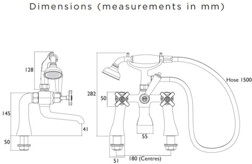 Technical image of Bristan Art Deco 3 Hole Basin & BSM Taps Pack With Ceramic Disc Valves.