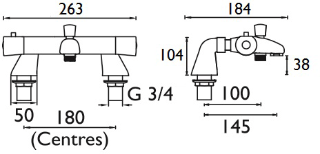 Technical image of Bristan Artisan Thermostatic Basin & Bath Shower Mixer Tap Pack.