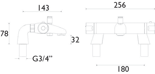 Technical image of Bristan Assure Thermostatic Bath Shower Mixer Tap (TMV2).