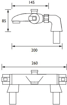 Technical image of Bristan Assure Thermostatic Bath Shower Mixer Tap & Riser (TMV2).