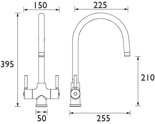 Technical image of Bristan Kitchen Beeline Mixer Kitchen Tap With Pull Out Spray (Chrome).