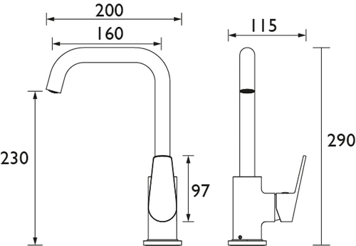 Technical image of Bristan Kitchen Easy Fit Blueberry Mixer Kitchen Tap (TAP ONLY, Chrome).