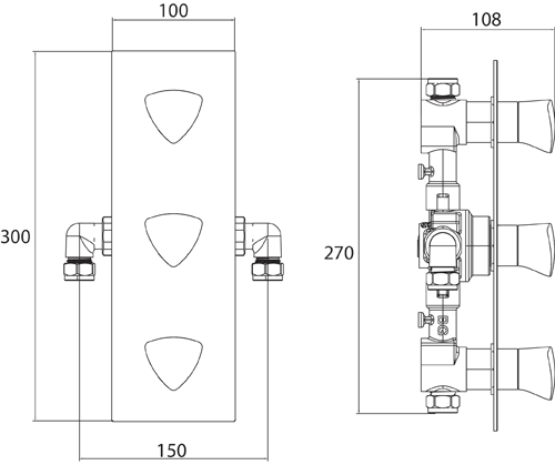 Technical image of Bristan Bright Concealed Shower Valve (2 Outlets, Chrome).