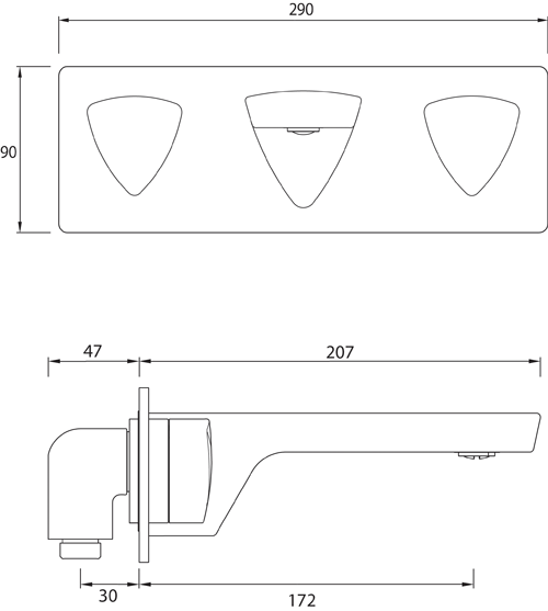 Technical image of Bristan Bright Wall Mounted Basin Mixer Tap (Chrome).