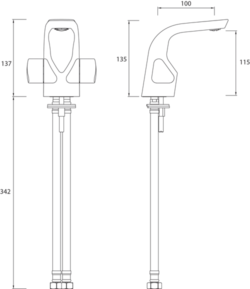 Technical image of Bristan Bright Mono Basin & Bath Filler Taps Pack (Chrome).